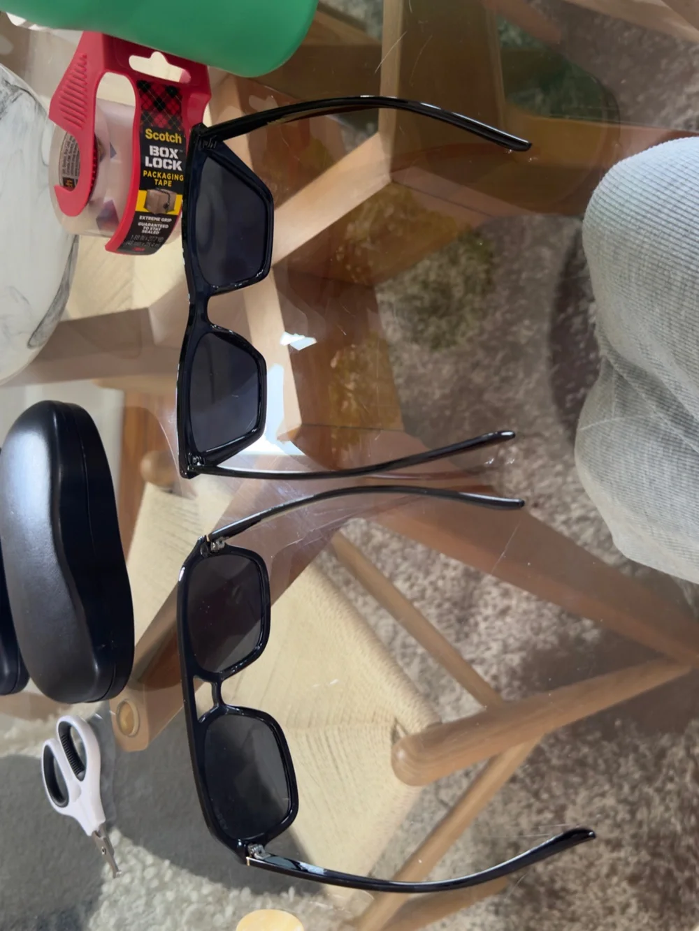 Men's Black Rectangular Sunglasses - Polarized Dark Lenses